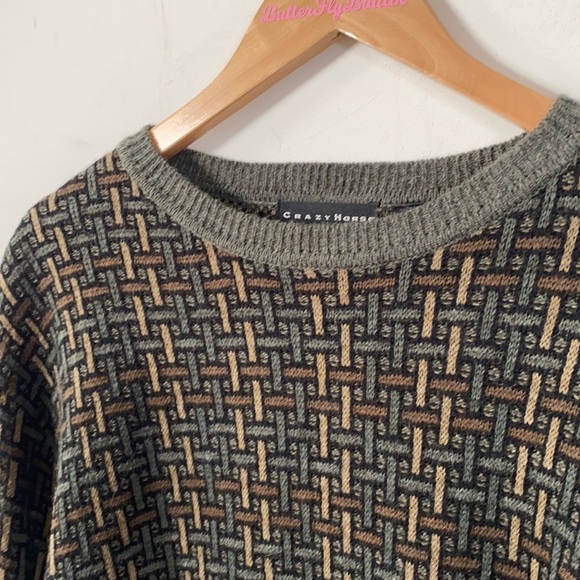 CRAZY HORSE Long sleeve Crew Neck Sweater Geometric, Size L - Picture 10 of 11